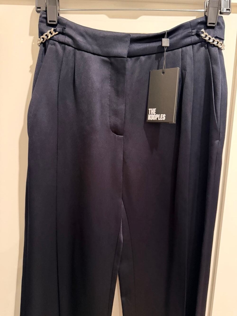 The Kooples Navy Tailored Trousers with Chain Accents - size FR 1/ US Small
